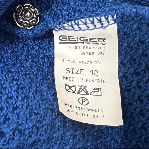 Geiger Collections Royal Blue Mixed Pattern Wool Sweater Cardigan Vintage Chic - Picture 8 of 12